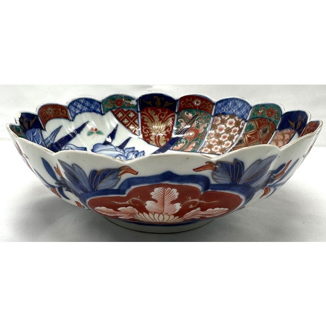 19th Century Japanese Meiji Imari Kinrande Porcelain Scalloped Iris Bowl 10 Inch This magnificent 10 inch antique Japanese...
