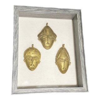 African Baule Gold Weight Passports/Pendants Bronze Masks S/3 Framed For Sale