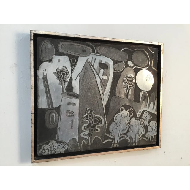Wood “abstract Landscape “ Printing Plate Mounted in Custom Frame For Sale - Image 7 of 13