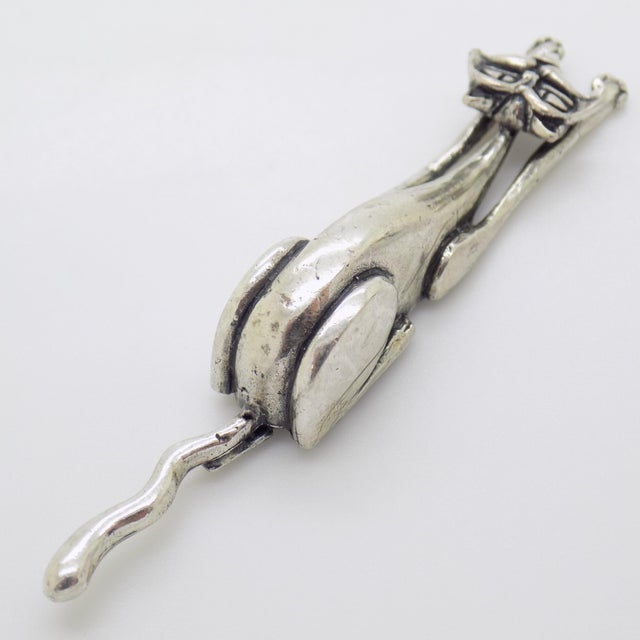 Vintage Italian Handmade Genuine Silver Stretching Cat Figurine Miniature For Sale - Image 6 of 9