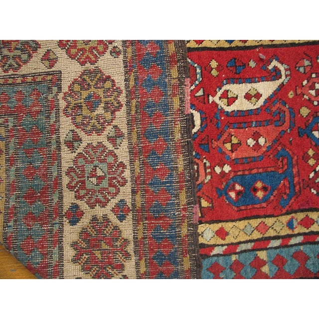 1880s Red Geometric Tribal Antique Caucasian Talish Rug 3'4" X 7'0" Handknotted Wool Carpet For Sale - Image 4 of 4