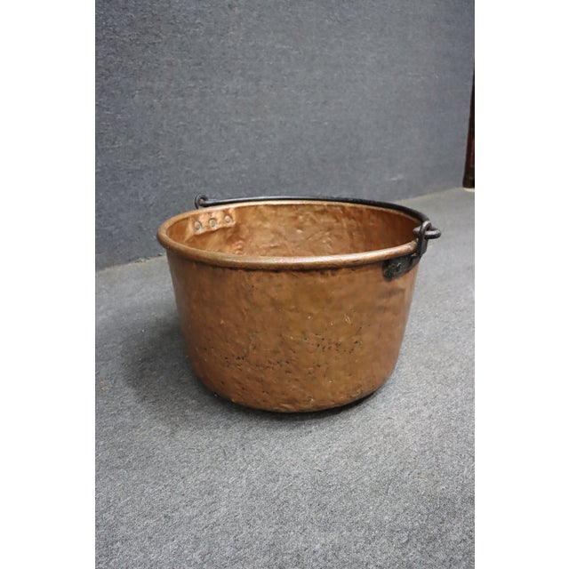 Antique Hand-Hammered Copper Apple Butter Kettle With Wrought Iron Swing Handle For Sale - Image 10 of 12
