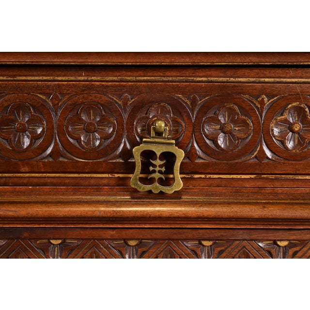 Wood Antique Italian Renaissance Revial Carved Walnut and Marble Top Sideboard or Bar Cabinet, Circa 1890s For Sale - Image 7 of 16