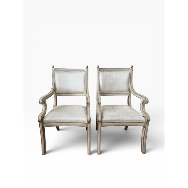 Custom Made Neoclassical Arm Chairs With Silver Gilding (A Pair) For Sale - Image 12 of 14