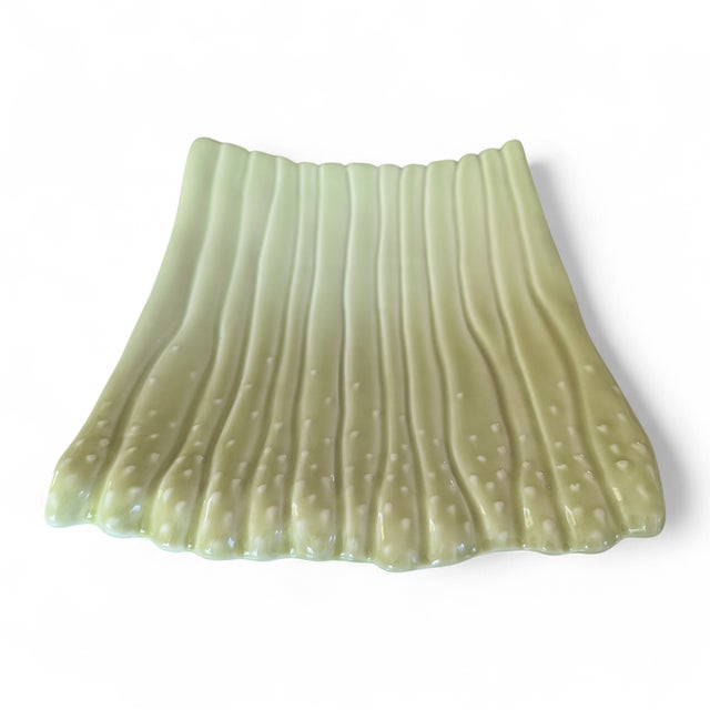 1970s California Pottery Green Asparagus Bundle Ceramic Platter For Sale - Image 10 of 11