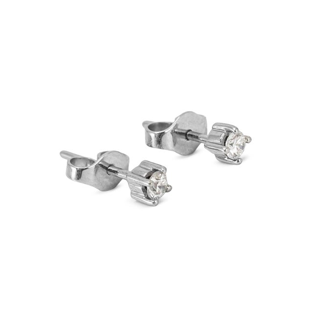 Modern Unisex 14k White Gold 0.16ctw Round Diamond Push Back Petite Stud Earrings, A Pair For Sale - Image 3 of 7