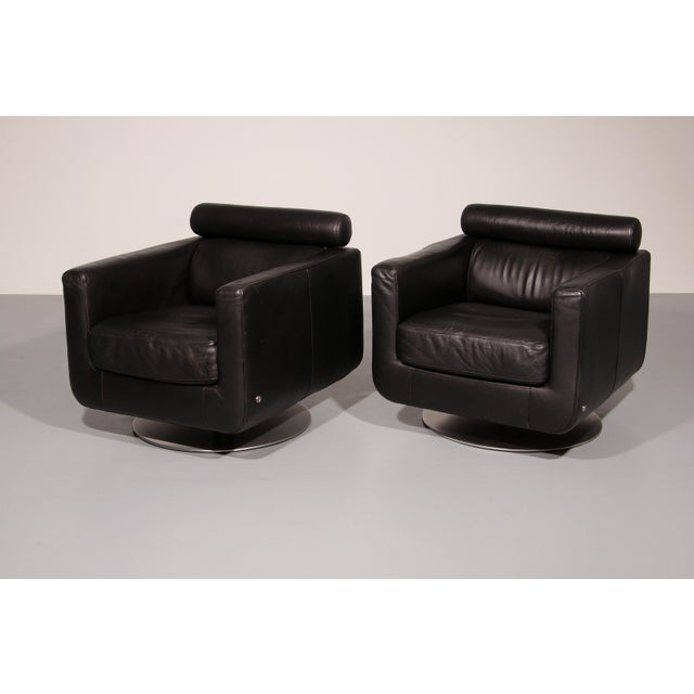 Modern Italian Leather Chairs in Steel by Natuzzi, Italy, 1970, Set of 2 For Sale - Image 10 of 12