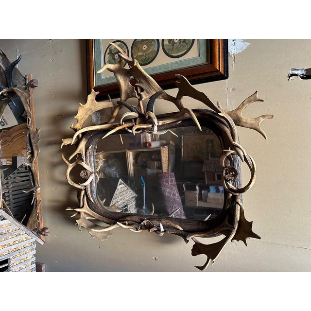 Cabin Antler Mirror German Antique For Sale - Image 3 of 9