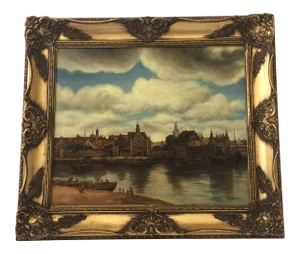 Early 20th Century Harbor Scene Oil Painting by C. Matzon, Framed