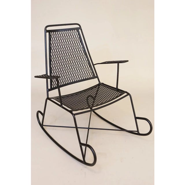 Mid-Century Modern Vintage John Salterini Outdoor Wrought Iron Rocking Chair 1950's Rare Youth Size, Attributed For Sale - Image 3 of 8