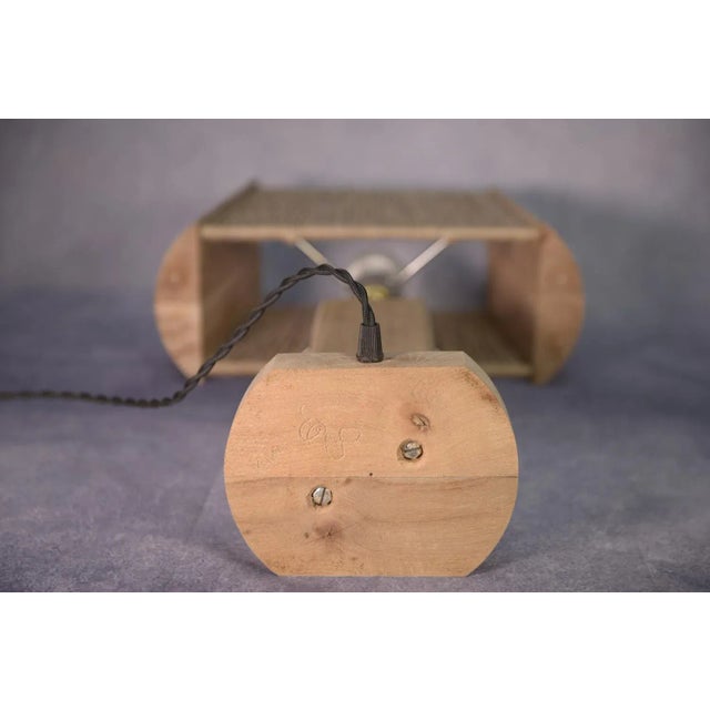 Brutalist Elm and Oak Table Lamp with Rope Lampshade, 1980s For Sale - Image 12 of 13