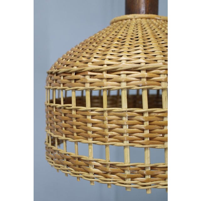Mid-Century Adjustable Wooden Wall Lamp with Rattan Shade, 1970s For Sale - Image 9 of 15