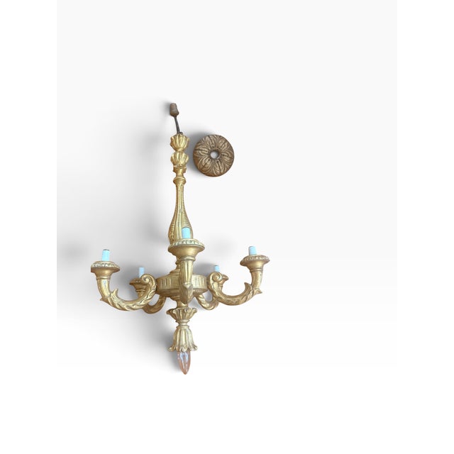 Early 20th Century Antique Louis XVI Revival Carved Giltwood Six-Light Chandelier, Likely French, Circa 1900 For Sale - Image 5 of 12