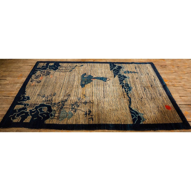 Textile 1920s Beige Neutral Field Traditional Chinese Symbolic Motifs Antique Peking Knotted Wool Rug For Sale - Image 7 of 8