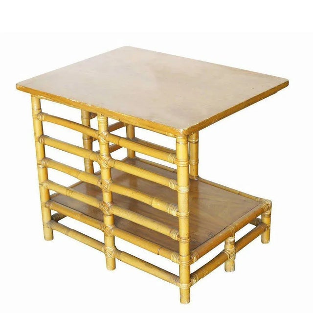 1940s Restored Mid-Century Rattan Floating 2-Tier Ladder Side Drink Table, 2 Available For Sale - Image 5 of 6