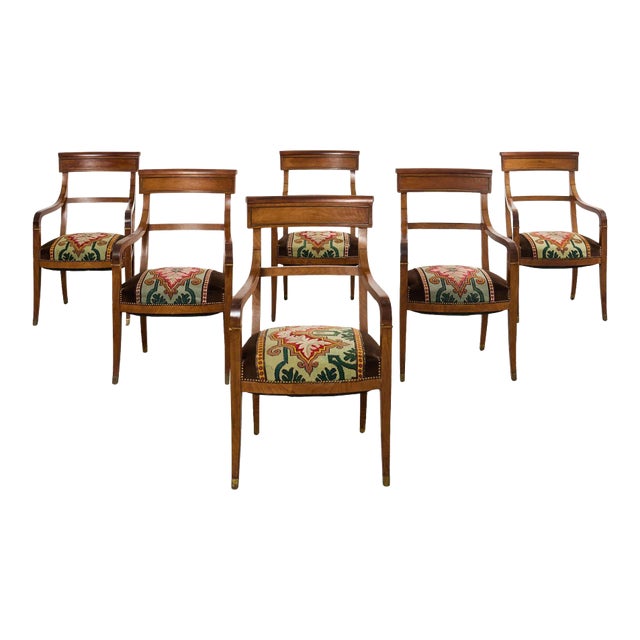 Set of Six English Regency Walnut Dining or Library Armchairs For Sale