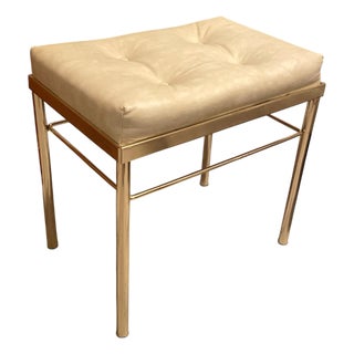 Vintage Koch Originals Brass Vanity Bench Tufted Cream Vinyl Hollywood Regency For Sale