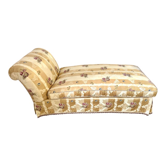 Custom Upholstered Chaise Lounge in Scalamandre Silk Fabric For Sale
