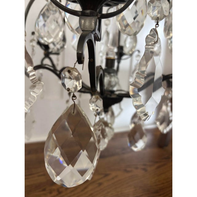 Metal Early 20th Century French Louis XV Style Six Light Bronze or Brass Chandelier With Abundance of Cut Crystal Prisms For Sale - Image 7 of 12
