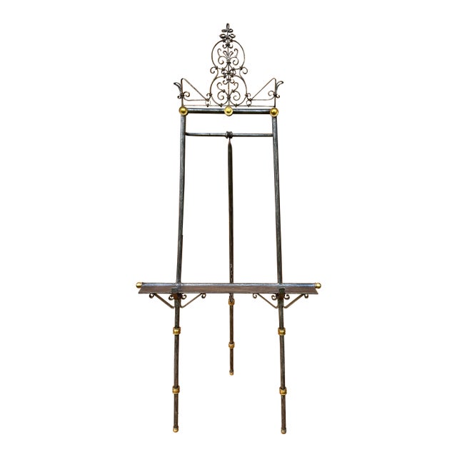 Very Fine Vintage Ornate Steel and Brass Art Painting Easel in the Manner of Maison Jansen For Sale