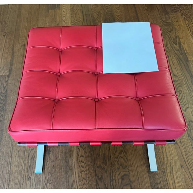 Red Authentic Design Within Reach Barcelona Stool – Red Tufted Leather & Chrome X‑Base For Sale - Image 8 of 16