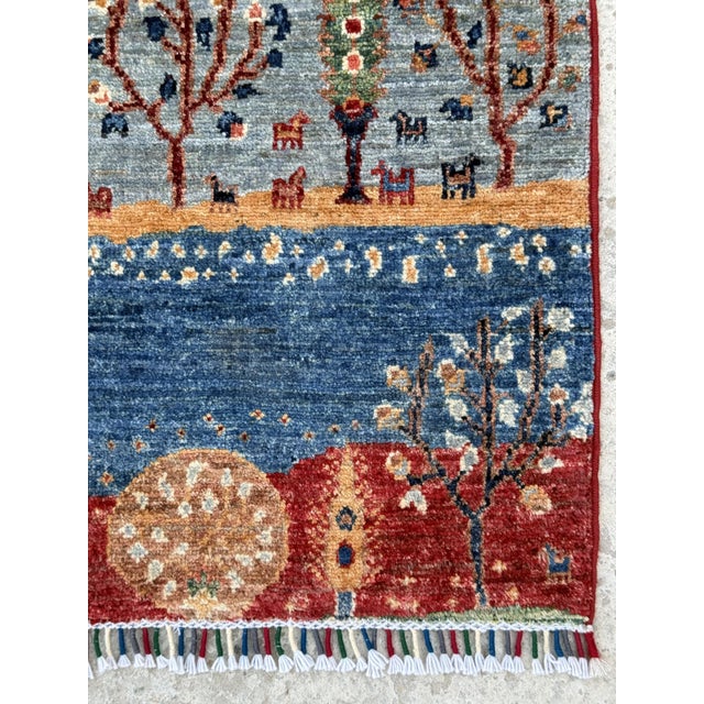 Gabbeh Caravan Red & Green Hand-Knotted Wool Area Rug For Sale - Image 4 of 12
