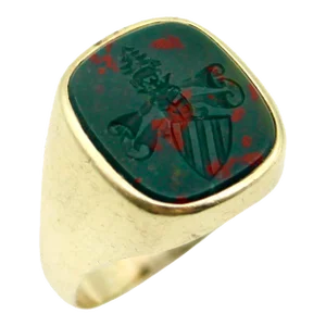 14K Gold Bloodstone Edwardian Intaglio Signet Ring Size 10.25
