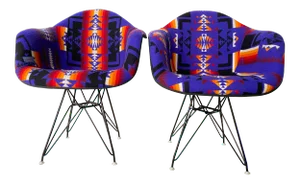 1970s Charles Eames Herman Miller Pendleton Wool Blanket Fiberglass Chairs - a Pair