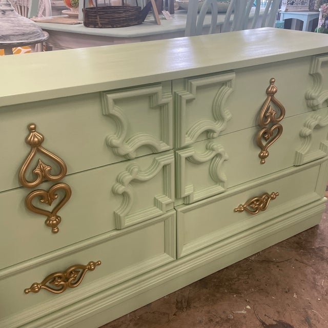 Shabby Chic Vintage Six Drawer Dresser in Meadow Green For Sale - Image 3 of 12