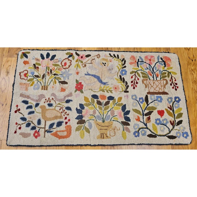 Vintage American Hand Hooked Rug, Handwoven Wool, Folk Art Pictorial Pattern, 2x4 For Sale - Image 10 of 10