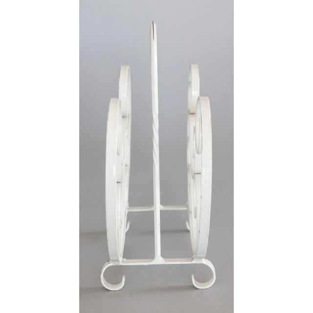Farmhouse Vintage French Country Style White Painted Wrought Iron Magazine Rack For Sale - Image 3 of 8