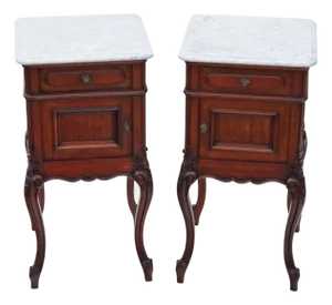 Marble and Mahogany Bedside Tables, 1920, Set of 2