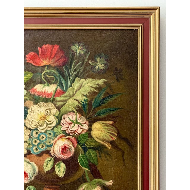 Antique European Dutch Masters Flower Still Life Framed Oil Painting Framed For Sale - Image 9 of 12