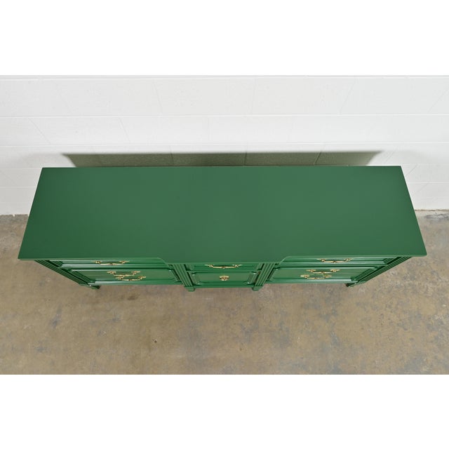 Thomasville French Regency Louis XVI Green Lacquered Dresser or Credenza, Newly Refinished For Sale - Image 10 of 13