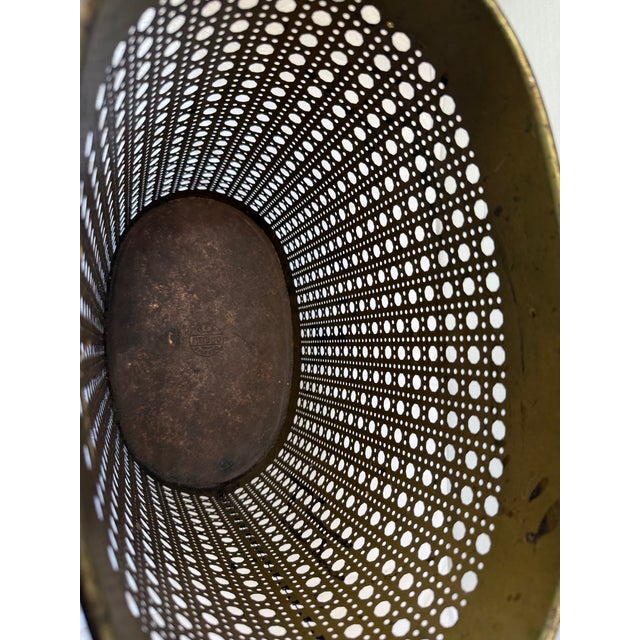 Mid Century 1950s Wiebro Perforated Metal Oval Wastebasket Trash Can For Sale - Image 4 of 11