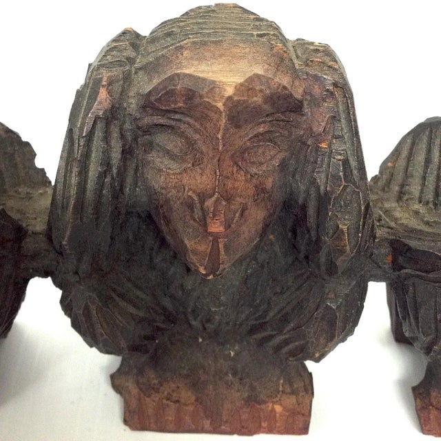 Vintage Hand Carved Wise Monkeys Sculpture - - Set of4 For Sale - Image 4 of 8