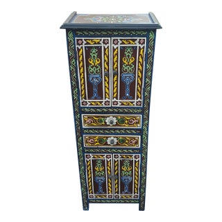Moroccan Hand Painted Storage Cabinet - Solid Wood / Maroon Zouak For Sale