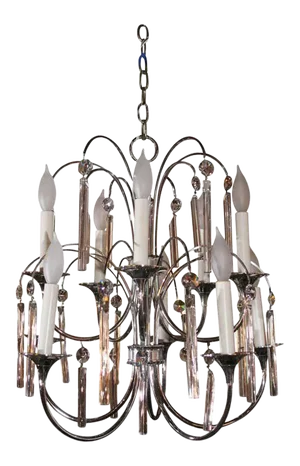Midcentury Chrome and Crystal Chandelier