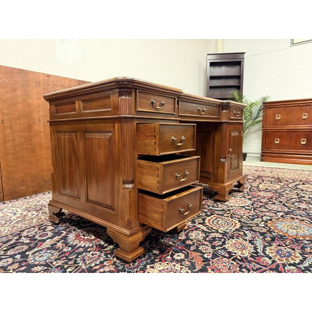 English Partner Desk with Green Leather Top For Sale - Image 13 of 18