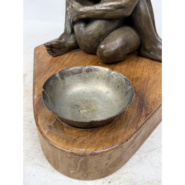 Bronze Statue Couple of Lovers with Ashtray and Wood Base, 1930s For Sale - Image 9 of 12