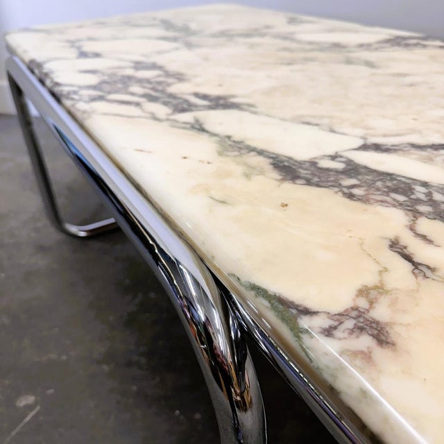 Large Italian Calacatta Violetta Marble Coffee Table with Chrome Base, 1970s For Sale - Image 5 of 11