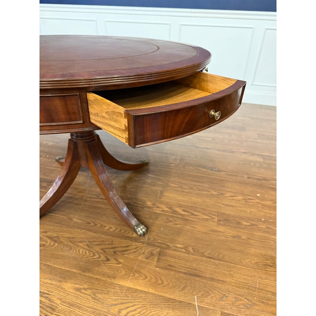 Wood Traditional Mahogany Drum Table by Leighton Hall - Showroom Sample For Sale - Image 7 of 11