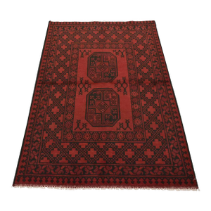 Turkmen Rug 3'11'' X 5'8'' Red Wool Vintage Tribal Hand-Knotted Oriental Carpet