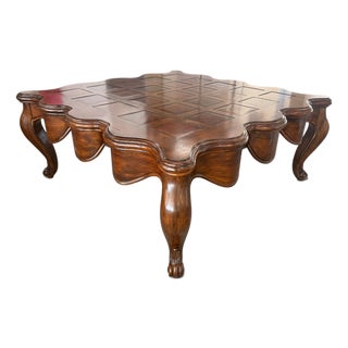 Marge Carson Oversized 57” Scalloped Square Coffee Table For Sale