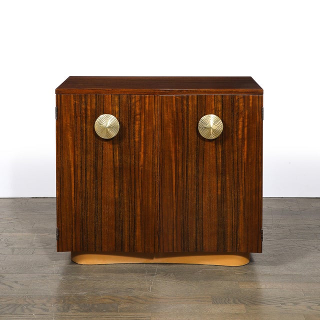 Art Deco Art Deco Brass Pulls & Leather Wrapped Base Paldao Wood Cabinet by Gilbert Rohde For Sale - Image 3 of 16