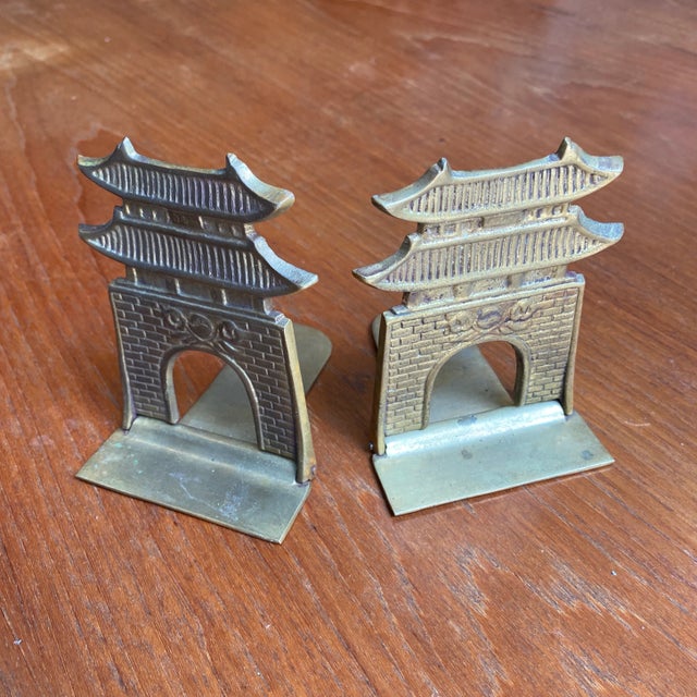 1970s Vintage Pagoda Brass Bookends - a Pair For Sale In Atlanta - Image 6 of 6