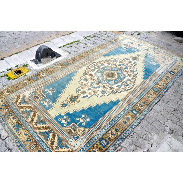 1950s Vintage Soft Blue Turkish Rug For Sale - Image 5 of 11