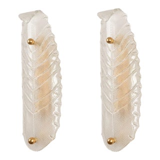 1970s Mid Century Modern Murano Glass Leaf Sconces - a Pair For Sale