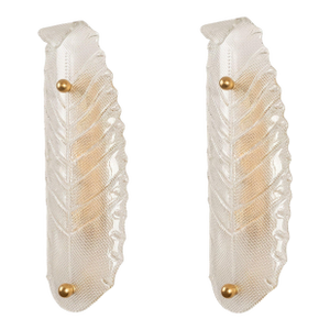 1970s Mid Century Modern Murano Glass Leaf Sconces - a Pair