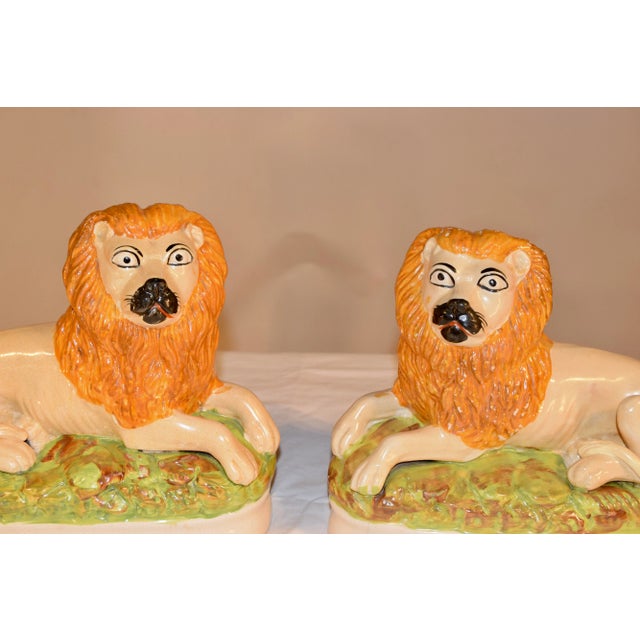Victorian 19th C Staffordshire Lions - a Pair For Sale - Image 3 of 12